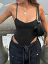 Sleeveless Skinny Shirring Spaghetti Strap Bodysuit for Women Vacation Camisole